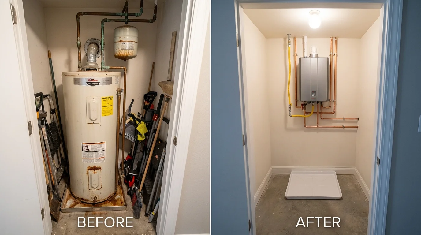 Tank water heater versus wall-mounted tankless unit comparison for Princeton, MN homeowners