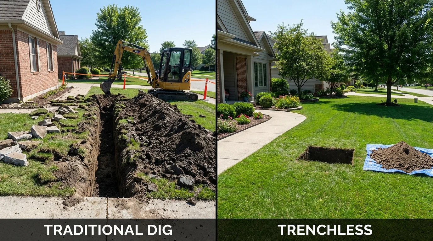 Trenchless sewer repair with minimal yard damage versus traditional excavation in Princeton, MN